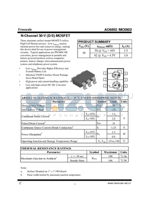 AO6802 datasheet - N-Channel 30-V (D-S) MOSFET High power and current handling capability