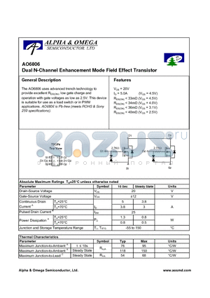 AO6806 datasheet - Dual N-Channel Enhancement Mode Field Effect Transistor