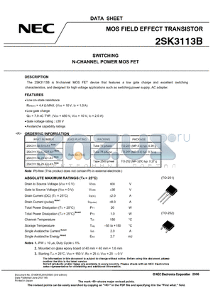 2SK3113B datasheet - MOS FIELD EFFECT TRANSISTOR