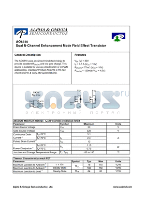 AO6810 datasheet - Dual N-Channel Enhancement Mode Field Effect Transistor