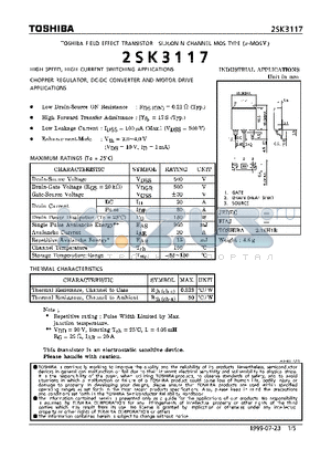 2SK3117 datasheet - N CHANNEL MOS TYPE (LOW NOISE PRE-AMPLIFIER, TONE CONTROL AMPLIFIER AND DC-AC HIGH INPUT IMPEDANCE AMPLIFIER CIRCUIT APPLICATIONS)