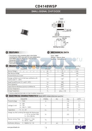 CD4148WSP datasheet - SMALL-SIGNAL CHIP DIODE