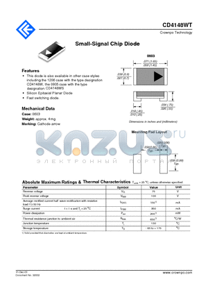 CD4148WT datasheet - Small-Signal Chip Diode