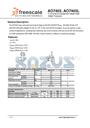 AO7403 datasheet - P-Channel Enhancement Mode Field Effect Transistor