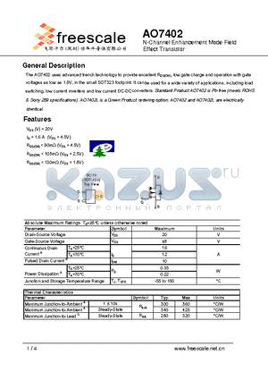 AO7402 datasheet - N-Channel Enhancement Mode Field Effect Transistor