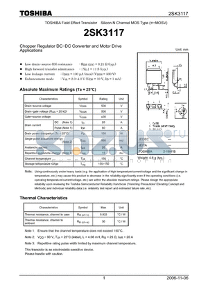 2SK3117_06 datasheet - Silicon N Channel MOS Type Chopper Regulator DC−DC Converter and Motor Drive Applications