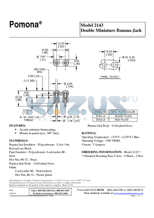 2143-2 datasheet - Double Miniature Banana Jack