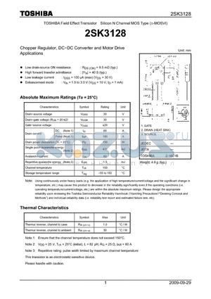 2SK3128 datasheet - Chopper Regulator, DC−DC Converter and Motor Drive Applications