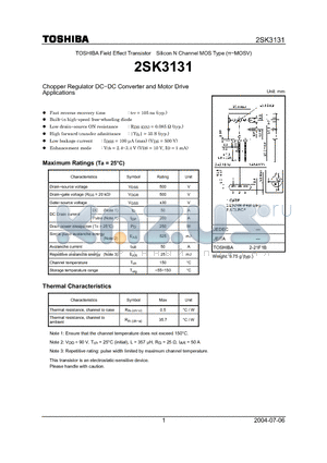 2SK3131 datasheet - Field Effect Transistor Silicon N Channel MOS Type