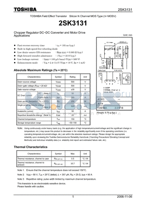 2SK3131 datasheet - Silicon N Channel MOS Type Chopper Regulator DC−DC Converter and Motor Drive Applications