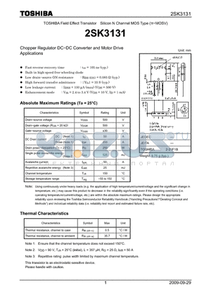 2SK3131 datasheet - Chopper Regulator DC−DC Converter and Motor Drive Applications