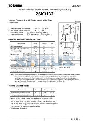 2SK3132 datasheet - Chopper Regulator DC−DC Converter and Motor Drive Applications