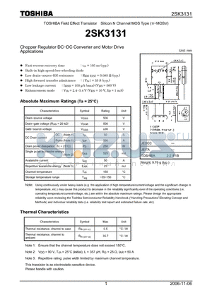 2SK3131_06 datasheet - Silicon N Channel MOS Type Chopper Regulator DC−DC Converter and Motor Drive Applications