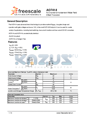 AO7414 datasheet - N-Channel Enhancement Mode Field Effect Transistor