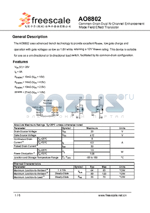 AO8802 datasheet - Common-Drain Dual N-Channel Enhancement Mode Field Effect Transistor