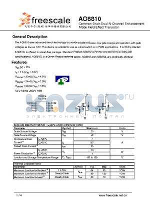 AO8810 datasheet - Common-Drain Dual N-Channel Enhancement Mode Field Effect Transistor