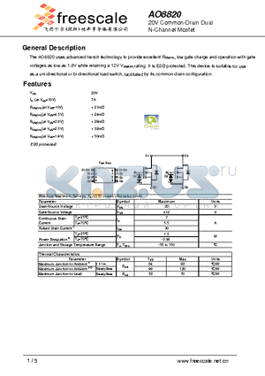 AO8820 datasheet - 20V Common-Drain Dual N-Channel Mosfet