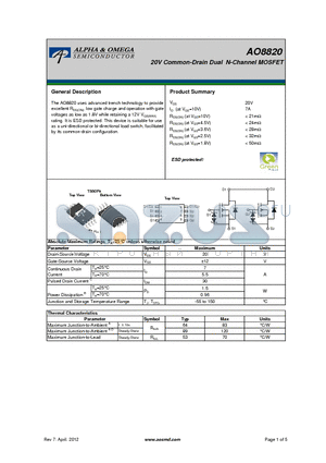 AO8820 datasheet - 20V Common-Drain Dual N-Channel MOSFET