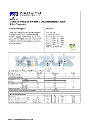 AO8814_10 datasheet - Common-Drain Dual N-Channel Enhancement Mode Field Effect Transistor