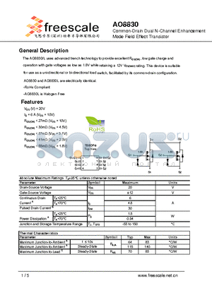 AO8830 datasheet - Common-Drain Dual N-Channel Enhancement Mode Field Effect Transistor