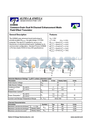 AO8846 datasheet - Common-Drain Dual N-Channel Enhancement Mode Field Effect Transistor