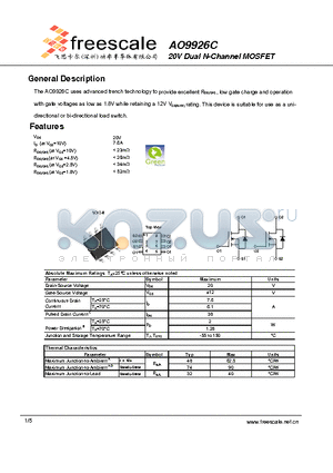 AO9926C datasheet - 20V Dual N-Channel MOSFET