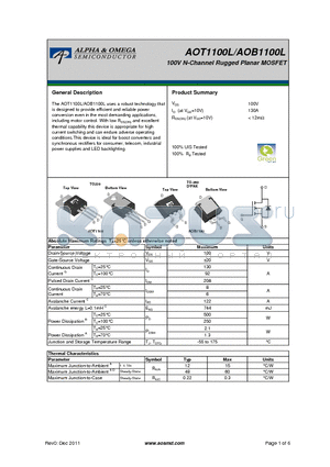 AOB1100L datasheet - 100V N-Channel Rugged Planar MOSFET