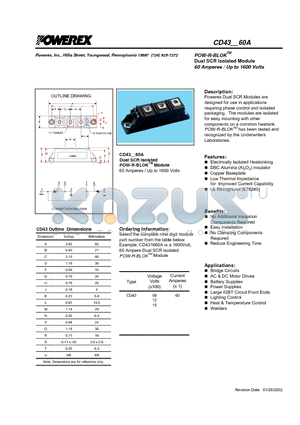 CD430860A datasheet - POW-R-BLOK Dual SCR Isolated Module 60 Amperes / Up to 1600 Volts
