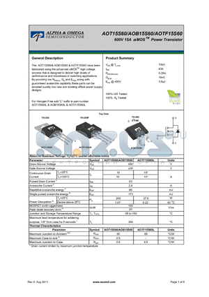 AOB15S60 datasheet - 600V 15A a MOS power Transistor