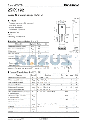2SK3192 datasheet - Silicon N-channel power MOSFET