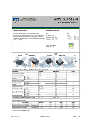 AOB210L datasheet - 30V N-Channel MOSFET