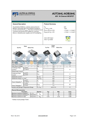 AOB264L datasheet - 60V N-Channel MOSFET