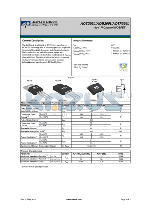 AOB266L datasheet - 60V N-Channel MOSFET