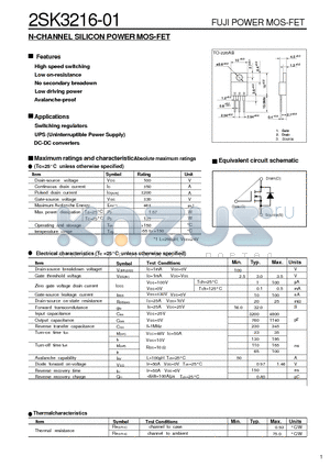 2SK3216-01 datasheet - N-CHANNEL SILICON POWER MOS-FET