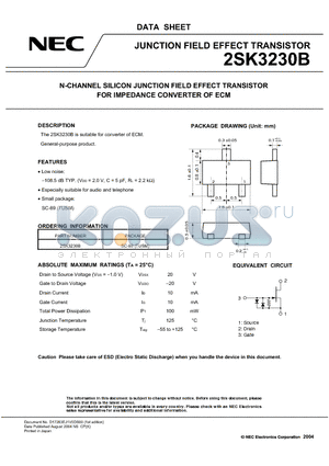 2SK3230B datasheet - N-CHANNEL SILICON JUNCTION FIELD EFFECT TRANSISTOR FOR IMPEDANCE CONVERTER OF ECM