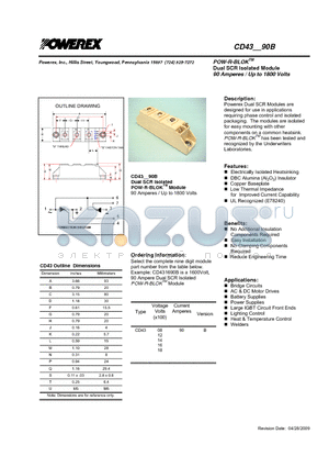 CD4390B datasheet - 90 Amperes / Up to 1800 Volts Dual SCR Isolated Module