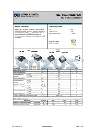 AOB462L datasheet - 60V N-Channel MOSFET