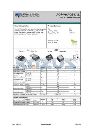 AOB470L datasheet - 75V N-Channel MOSFET