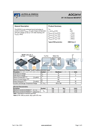 AOC2414 datasheet - 8V N-Channel MOSFET