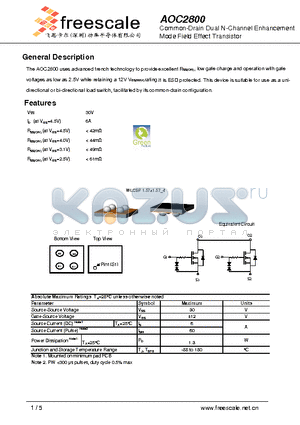 AOC2800 datasheet - Common-Drain Dual N-Channel Enhancement Mode Field Effect Transistor