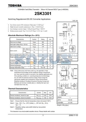 2SK3301 datasheet - Silicon N Channel MOS Type Switching Regulatorand DC-DC Converter Applications