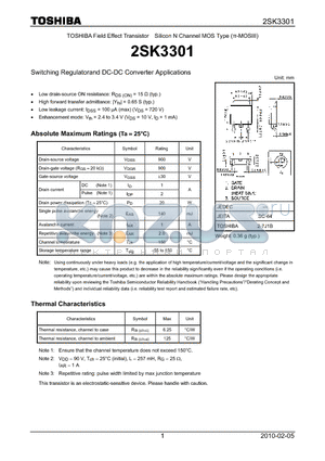 2SK3301 datasheet - Switching Regulatorand DC-DC Converter Applications