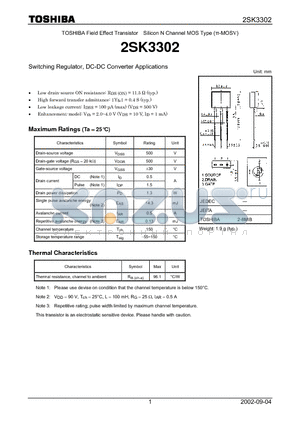 2SK3302 datasheet - Switching Regulator, DC-DC Converter Applications