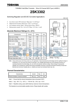 2SK3302_06 datasheet - Silicon N Channel MOS Type Switching Regulator and DC-DC Converter Applications