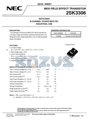 2SK3306 datasheet - SWITCHING N-CHANNEL POWER MOS FET INDUSTRIAL USE