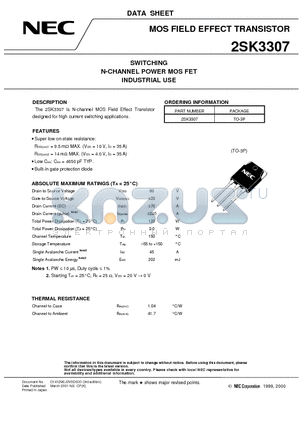 2SK3307 datasheet - SWITCHING N-CHANNEL POWER MOS FET INDUSTRIAL USE