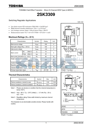 2SK3309 datasheet - Switching Regulator Applications