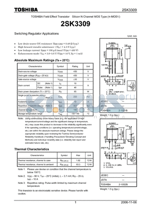 2SK3309 datasheet - Silicon N Channel MOS Type Switching Regulator Applications