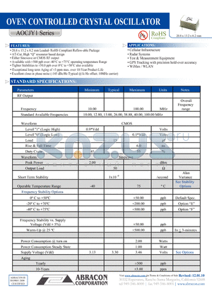 AOCJY1_1012 datasheet - OVEN CONTROLLED CRYSTAL OSCILLATOR