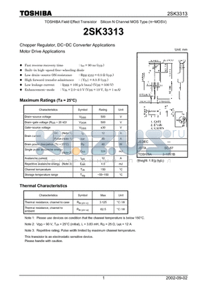 2SK3313 datasheet - Chopper Regulator, DC-DC Converter Applications Motor Drive Applications